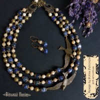Комплект з намиста і сережок з содалітом і баламутами "Вільний Політ"