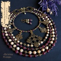 Комплект з 2-х намист і сережками з баламутів і гранатів "Містична Реліквія"