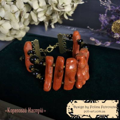 Браслет з коралами і агатами "Кораловий Настрій"
