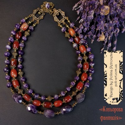 Намисто з аметисту і сердоліку "Кольорова Фантазія"
